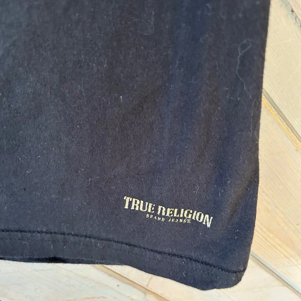 True Religion Mens Black Cotton T-Shirt Gold Horseshoe Logo Size Medium